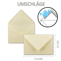 75x Karte mit Umschlag Set aus Einzel-Karten DIN A7 - 10,5x7,3 cm - Vanille mit Brief-Umschlägen C7 Nassklebung ideale Geschenkanhänger