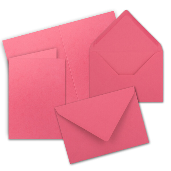 100x Faltkarten Set mit Briefumschlägen DIN A6 / C6 - Flamingo (Pink) - 14,8 x 10,5 cm (105 x 148) - Doppelkarten Set - Serie FarbenFroh