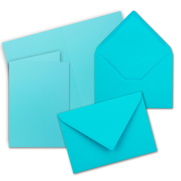 100x Faltkarten Set mit Briefumschlägen DIN A6 / C6 - Türkis (Blau) - 14,8 x 10,5 cm (105 x 148) - Doppelkarten Set - Serie FarbenFroh