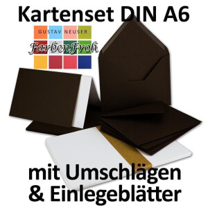 10x Faltkarten SET DIN A6/C6 mit Brief-Umschlägen in Dunkelbraun - inklusive Einleger - 14,8 x 10,5 cm - Premium Qualität - FarbenFroh
