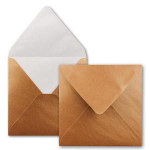 25x Quadratische Briefumschläge in Kupfer Metallic - 15,5 x 15,5 cm - ohne Fenster, mit Nassklebung - 90 g/m² - Für Einladungskarten zu Hochzeit, Geburtstag und mehr - Serie FarbenFroh