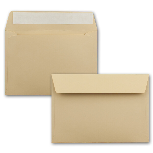150x Briefumschläge Karamell-Braun DIN C6 Format 11,4 x 16,2 cm - Haftklebung - Kuverts ohne Fenster - Weihnachten, Grußkarten & Einladungen - Für A6 & A4 Papier