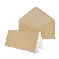 250x Set aus Klappkarten mit Umschlägen & Einlegeblätter - DIN Lang  Recycling Einladungskarten in Braun Kraftpapier - Blanko zum Selbstgestalten