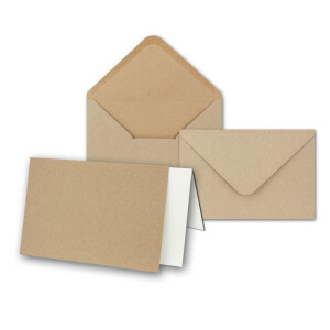 Kraftpapier-Set - Karten - ca. B6 inklusive Briefumschläge & Einlegeblätter - 250er-Set - Blanko Recycling Einladungskarten in Naturbraun - bedruckbare Postkarten