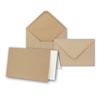 Kraftpapier-Set - Karten - ca. B6 inklusive Briefumschläge & Einlegeblätter - 250er-Set - Blanko Recycling Einladungskarten in Naturbraun - bedruckbare Postkarten