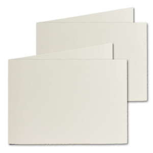 100x DIN A6 Vintage Faltkarten, Büttenpapier, 105 x 148 mm - quer-doppelt, Natur-Weiß 240 g/m² - Vellum Oberfläche - Karten aus Büttenpapier