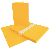 250x Falt-Karten Set in Honiggelb inklusive Brief-Umschläge DIN B6 - Faltkarte B6 - Einlegeblatt und silbernem Schmuckband