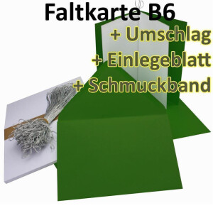 150x Falt-Karten Set in Dunkel-Grün inklusive Brief-Umschläge DIN B6 - Faltkarte B6 - Einlegeblatt und silbernem Schmuckband
