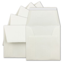 75 Stück quadratische Vintage Briefumschläge, Haftklebung - Büttenpapier, 16,6 x 16,6 cm, Weiß halbmatt gerippt hochwertige Brief-Kuverts