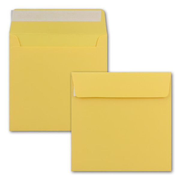 75 x Kuverts in Gelb - quadratische Brief-Umschläge - 15,5 x 15,5 cm - Haftklebung - matte Oberfläche - formstabile Post-Umschläge