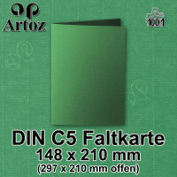 ARTOZ 25x DIN A5 Faltkarten - Tannengrün (Grün) gerippt 148 x 210 mm Klappkarten hochdoppelt - Blanko Doppelkarte mit 220 g/m² edle Egoutteur-Rippung