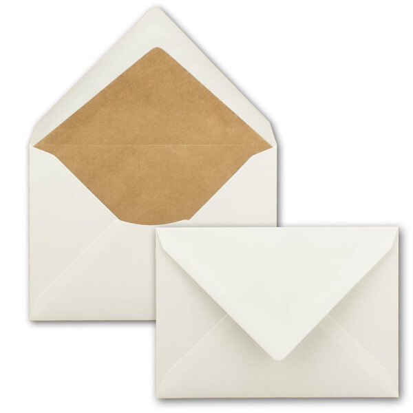 100x Brief-Umschläge naturweiß gefüttert - DIN C6 - braunes Kraft-Papier Seidenfutter - Nassklebung ohne Fenster - 114 x 162 mm - Serie UmWelt