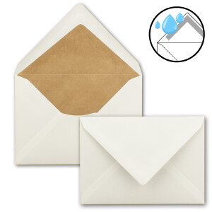 100x Brief-Umschläge naturweiß gefüttert - DIN C6 - braunes Kraft-Papier Seidenfutter - Nassklebung ohne Fenster - 114 x 162 mm - Serie UmWelt