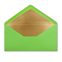 50 Brief-Umschläge DIN Lang - Hellgrün mit Gold-Metallic Innen-Futter - 110 x 220 mm - Nassklebung - festliche Kuverts für Weihnachten