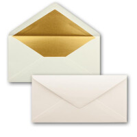 25 Brief-Umschläge DIN Lang - Naturweiss mit Gold-Metallic Innen-Futter - 110 x 220 mm - Nassklebung - festliche Kuverts für Weihnachten