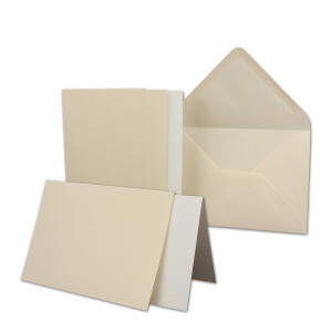 75x Karten-Set DIN B6 - 12 x 17 cm - 120 x 170 mm - Falt-Karten mit Brief-Umschlägen & Einlege-Blättern - Gerippte Struktur Oberfläche - Creme-Chamois - Vintage Einladungskarten