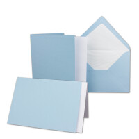 150x Karten-Set DIN B6 - 12 x 17 cm - 120 x 170 mm - Falt-Karten mit Brief-Umschlägen & Einlege-Blättern - Gerippte Struktur Oberfläche - Hellblau - Vintage Einladungskarten