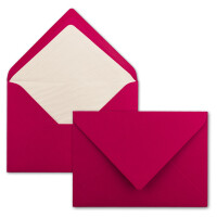 50x Karten-Set DIN B6 - 12 x 17 cm - 120 x 170 mm - Falt-Karten mit Brief-Umschlägen & Einlege-Blättern - Gerippte Struktur Oberfläche - Himbeer-Rot - Vintage Einladungskarten