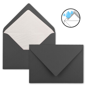 100x Karten-Set DIN B6 - 12 x 17 cm - 120 x 170 mm - Falt-Karten mit Brief-Umschlägen & Einlege-Blättern - Gerippte Struktur Oberfläche - Granit-Grau Dunkel-Grau - Vintage Einladungskarten