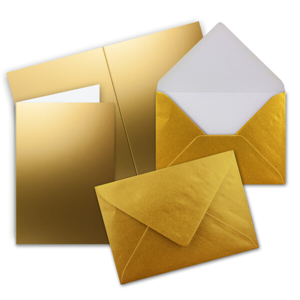 Faltkarten SET mit Brief-Umschlägen DIN A6 / C6 in Gold - 25 Sets - 14,8 x 10,5 cm - Premium Qualität - Serie FarbenFroh