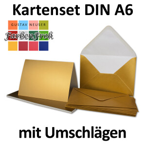 Faltkarten SET mit Brief-Umschlägen DIN A6 / C6 in Gold - 100 Sets - 14,8 x 10,5 cm - Premium Qualität - Serie FarbenFroh