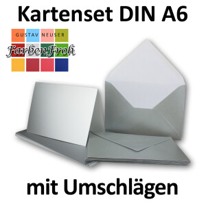 Faltkarten SET mit Brief-Umschlägen DIN A6 / C6 in Silber - 75 Sets - 14,8 x 10,5 cm - Premium Qualität - Serie FarbenFroh