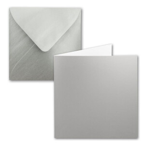 25x Quadratisches Falt-Karten-Set - 15 x 15 cm - mit Brief-Umschlägen - Silber Metallic - Nassklebung - für Grußkarten, Einladungen & mehr