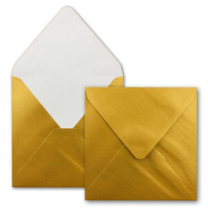 10x Quadratisches Faltkarten Set 15 x 15 cm - mit Briefumschlägen & Einlegeblätter & Schmuckband - Gold Metallic - für Einladungskarten, Hochzeit, Weihnachten - von GUSTAV NEUSER