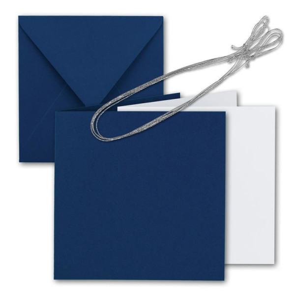 100x Quadratisches Faltkarten Set 15 x 15 cm - mit Briefumschlägen & Einlegeblätter & Schmuckband - Nacht-Blau - für Einladungskarten, Hochzeit, Weihnachten - von GUSTAV NEUSER