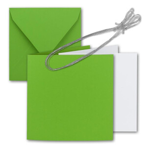 150x Quadratisches Faltkarten Set 15 x 15 cm - mit Briefumschlägen & Einlegeblätter & Schmuckband - Hell-Grün - für Einladungskarten, Hochzeit, Weihnachten - von GUSTAV NEUSER