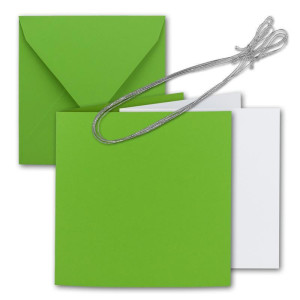 200x Quadratisches Faltkarten Set 15 x 15 cm - mit Briefumschlägen & Einlegeblätter & Schmuckband - Hell-Grün - für Einladungskarten, Hochzeit, Weihnachten - von GUSTAV NEUSER