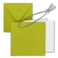 200x Quadratisches Faltkarten Set 15 x 15 cm - mit Briefumschlägen & Einlegeblätter & Schmuckband - Limette - für Einladungskarten, Hochzeit, Weihnachten - von GUSTAV NEUSER