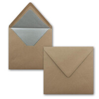 25 Quadratische Kuverts 16,5 x 16,5 cm aus Kraft-Papier in Sandbraun mit silbernem Seidenfutter - Nassklebung - 120 g/m² - NEUSER PAPIER
