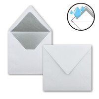 25 Quadratische Brief-Umschläge 16,5 x 16,5 cm in Weiß mit silbernem Seidenfutter - Nassklebung Brief-Kuverts - 120g/m² - NEUSER PAPIER