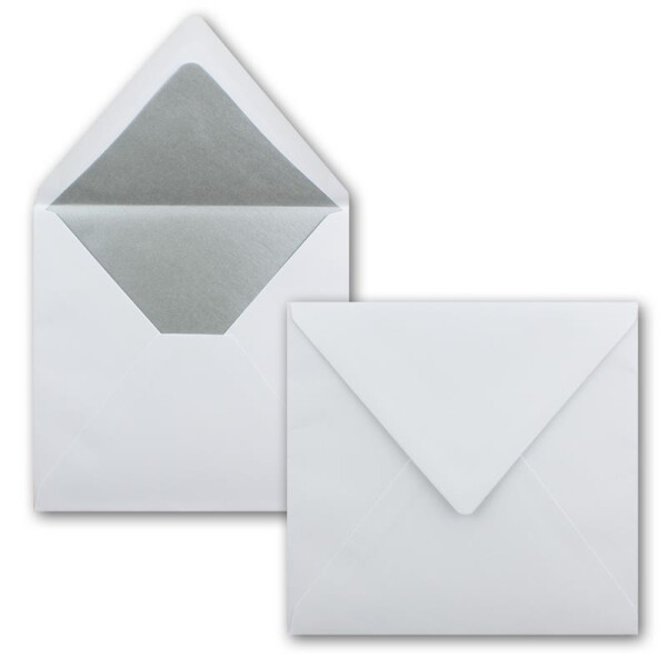 100 Quadratische Brief-Umschläge 16,5 x 16,5 cm in Weiß mit silbernem Seidenfutter - Nassklebung Brief-Kuverts - 120g/m² - NEUSER PAPIER