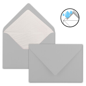 50x Karten-Set DIN B6 - 12 x 17 cm - 120 x 170 mm - Falt-Karten mit Brief-Umschlägen & Einlege-Blättern - Gerippte Struktur Oberfläche - Silber-Grau Hell-Grau - Vintage Einladungskarten