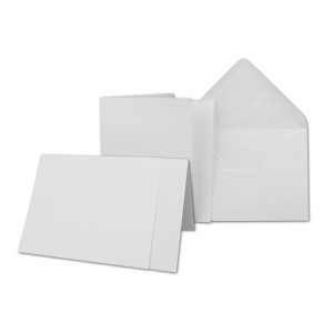 250x Karten-Set DIN B6 - 12 x 17 cm - 120 x 170 mm - Falt-Karten mit Brief-Umschlägen & Einlege-Blättern - Gerippte Struktur Oberfläche - Weiß - Vintage Einladungskarten
