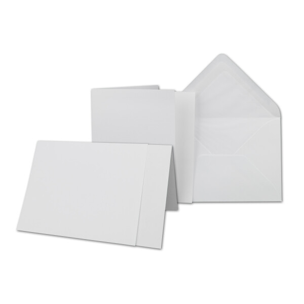 300x Karten-Set DIN B6 - 12 x 17 cm - 120 x 170 mm - Falt-Karten mit Brief-Umschlägen & Einlege-Blättern - Gerippte Struktur Oberfläche - Weiß - Vintage Einladungskarten