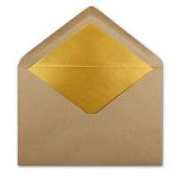10x DIN C5 Kuverts 15,7 x 22,5 cm aus Kraft-Papier in sandbraun mit goldenem Seidenfutter - Nassklebung - Blanko Brief-Umschläge aus Recycling-Papier - Serie UmWelt