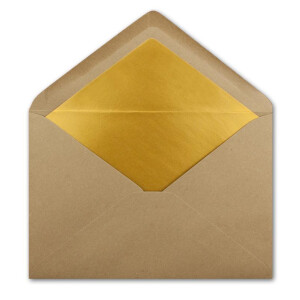 300x DIN C5 Kuverts 15,7 x 22,5 cm aus Kraft-Papier in sandbraun mit goldenem Seidenfutter - Nassklebung - Blanko Brief-Umschläge aus Recycling-Papier - Serie UmWelt