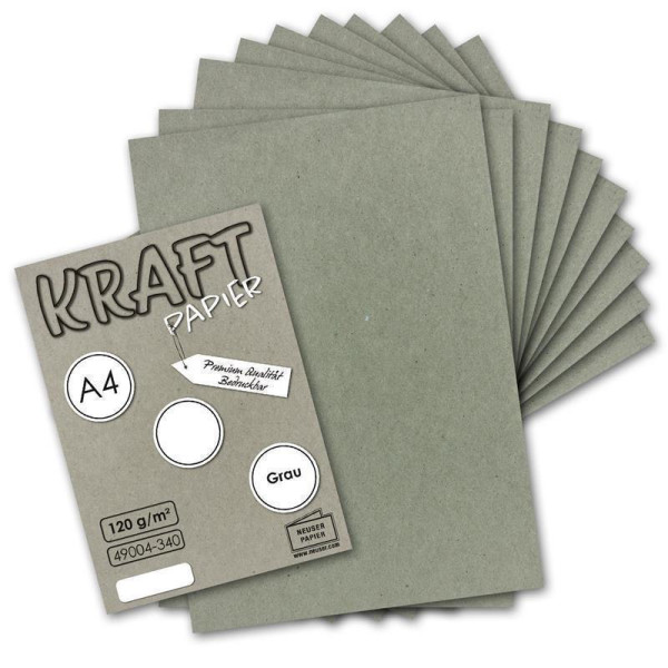 25 Blatt Vintage Kraftpapier in Grau DIN A4 120g graues Recycling-Papier, komplett ökologischer Brief-Bogen - Briefpapier UmWelt by GUSTAV NEUSER
