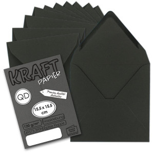 500x Vintage-Umschläge quadratisch aus schwarzem Kraftpapier - nachhaltig - 15,5 x 15,5 cm - Nassklebung Spitzklappe - NEUSER PAPIER