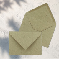 75x Kraftpapier Umschläge DIN C6 Grau / Grün - 11,4 x 16,2 cm ohne Fenster - Vintage Briefumschläge mit Nassklebung Spitzklappe - NEUSER PAPIER