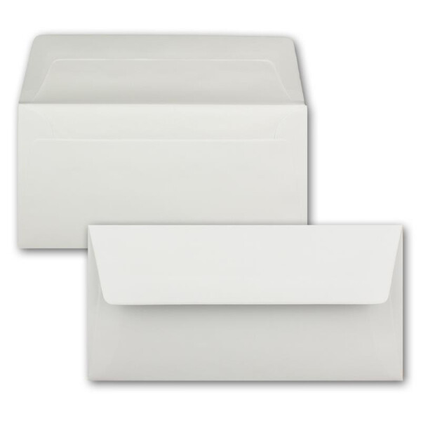 100 Briefumschläge Weiß - DIN Lang - gefüttert mit weissem Seidenpapier - 22 x 11 cm - Nassklebung, gerade Klappe - Ideal für Einladungen und Grüße zu Geburtstag und Weihnachten