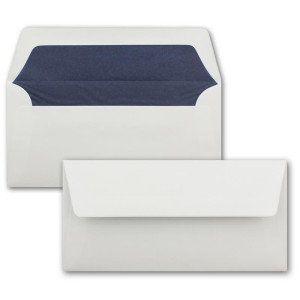 25 Briefumschläge Weiß - DIN Lang - gefüttert mit dunkelblauem Seidenpapier - 22 x 11 cm - Nassklebung, gerade Klappe - Ideal für Einladungen und Grüße zu Geburtstag und Weihnachten