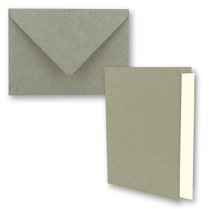 75x graues Vintage Kraftpapier Falt-Karten SET mit Umschlägen und Einlegern DIN A6 - 10,5 x 14,8 cm - grau - Recycling - blanko