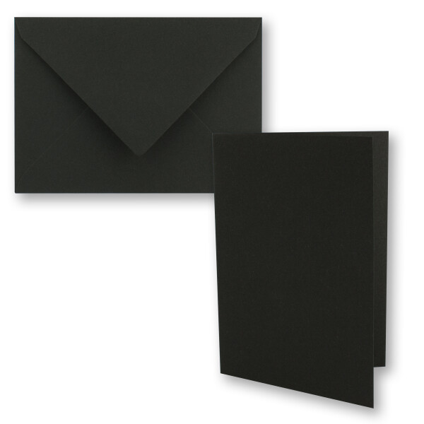 10x schwarzes Vintage Kraftpapier Falt-Karten SET mit Umschlägen DIN A6 - 10,5 x 14,8 cm - Schwarz - Recycling - Klapp-Karten - blanko