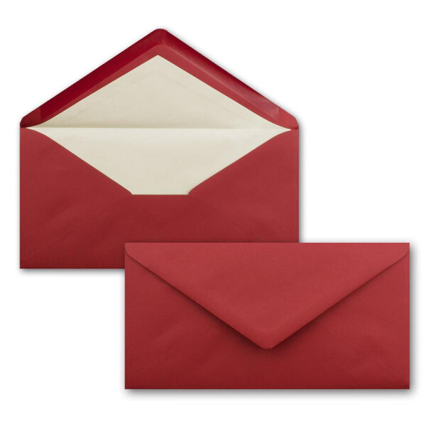 25 x DIN Lang Briefumschläge - Dunkel-Rot mit weißem Seidenfutter - 11x22 cm - 80 g/m² - ideal für Einladungen, Weihnachtskarten, Glückwunschkarten aus der Serie Farbenfroh