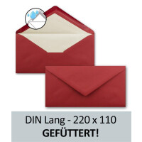50 x DIN Lang Briefumschläge - Dunkel-Rot mit weißem Seidenfutter - 11x22 cm - 80 g/m² - ideal für Einladungen, Weihnachtskarten, Glückwunschkarten aus der Serie Farbenfroh
