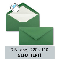 100 x DIN Lang Briefumschläge - Dunkel-Grün mit weißem Seidenfutter - 11x22 cm - 80 g/m² - ideal für Einladungen, Weihnachtskarten, Glückwunschkarten aus der Serie Farbenfroh